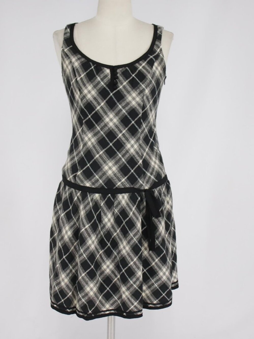 Burberry Black and Cream Plaid Sleeveless Dress